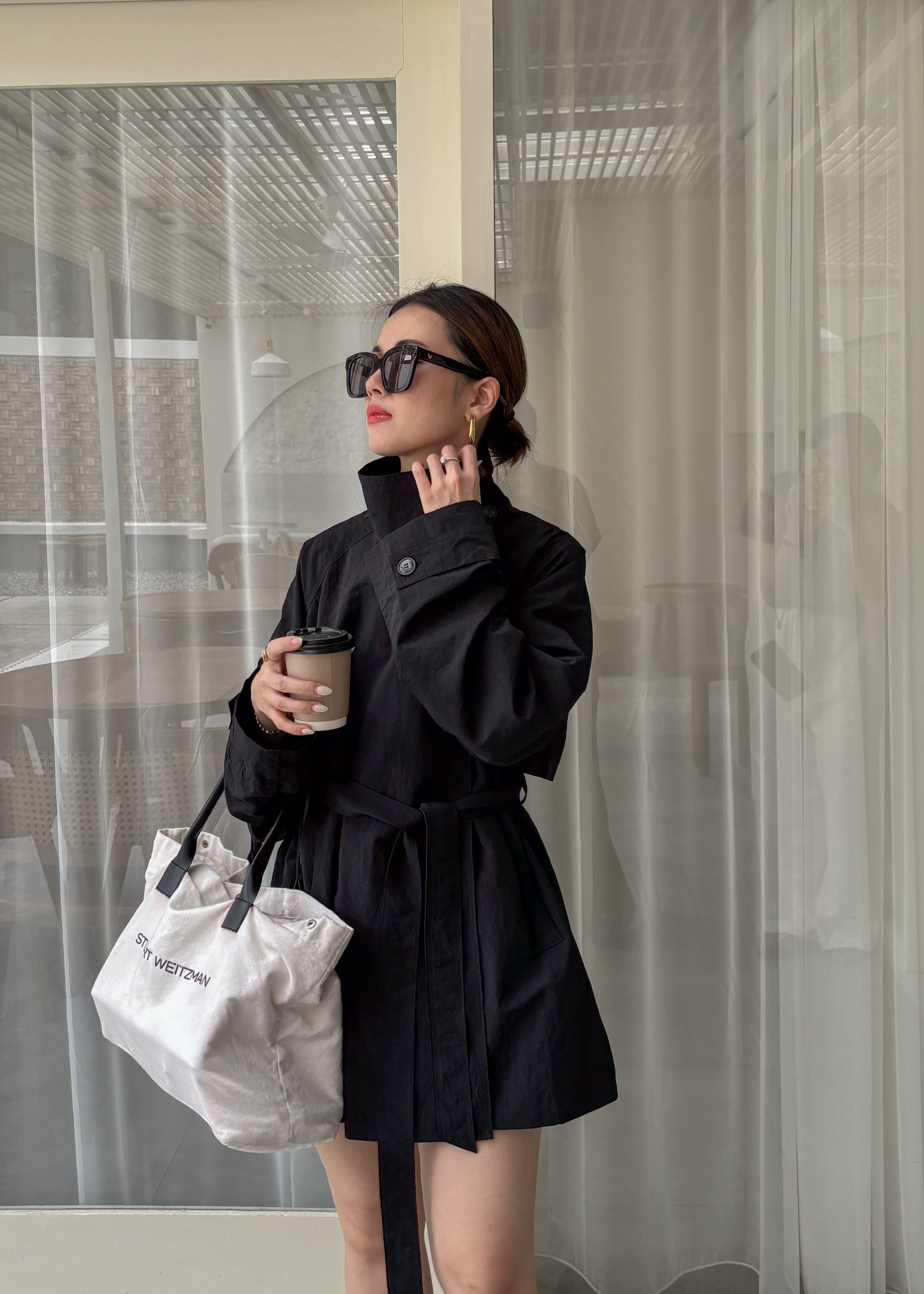 Trench Coat with Oversized Scarf Detail