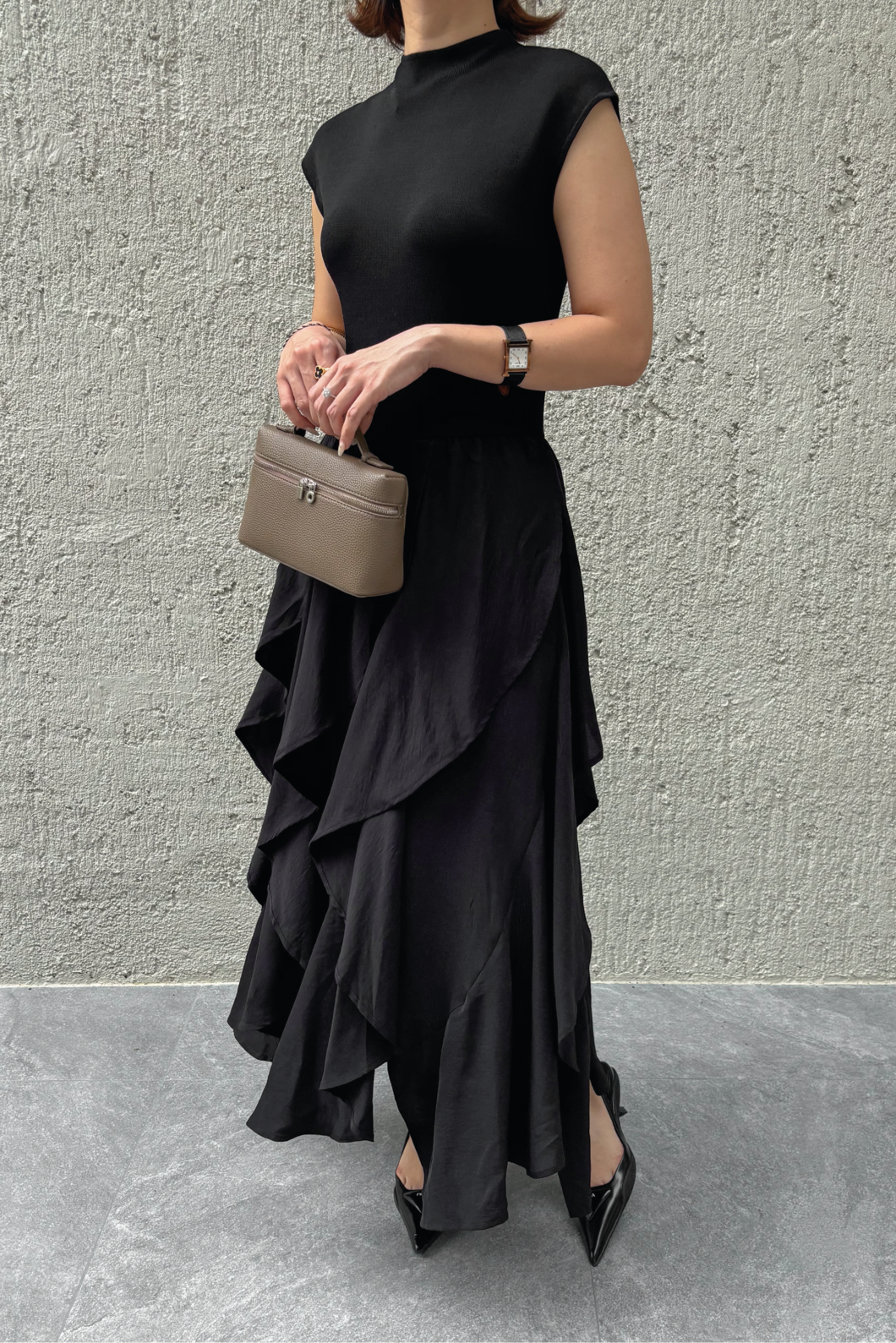 Ruffled Viscose Blend Midi Dress