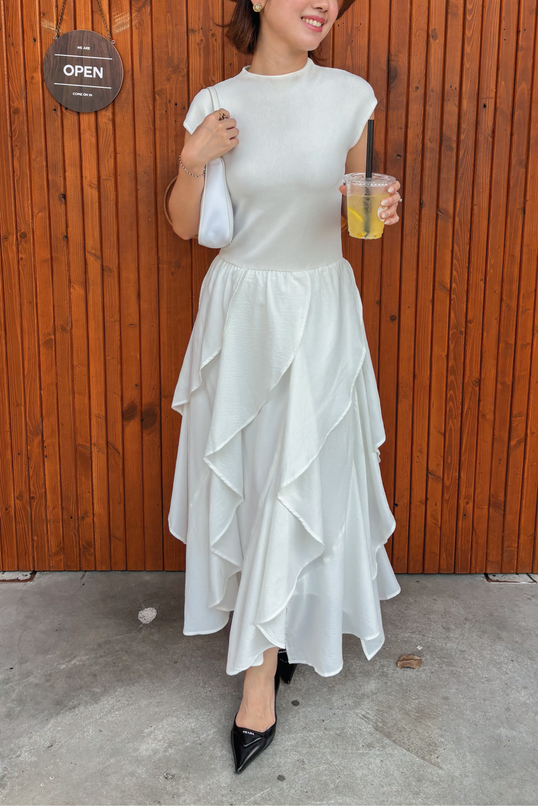 Ruffled Viscose Blend Midi Dress